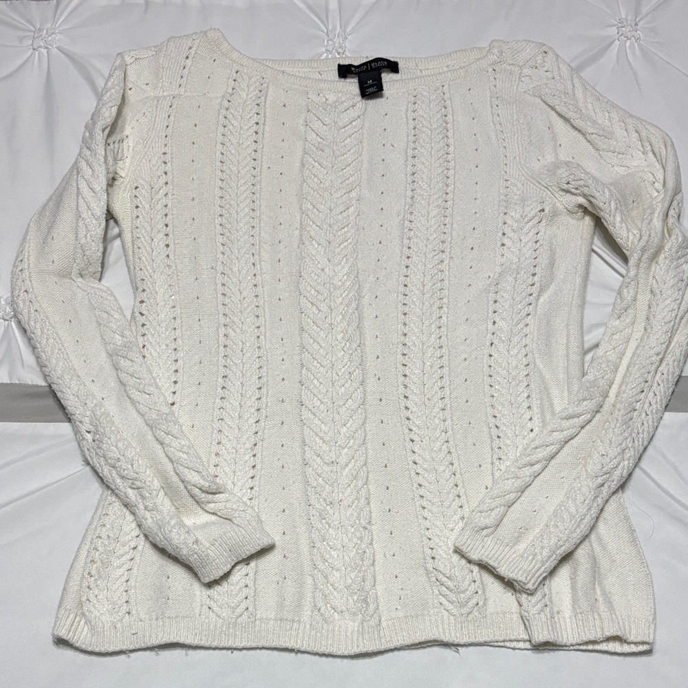 White House/Black Market Cream Cable Knit Sweater